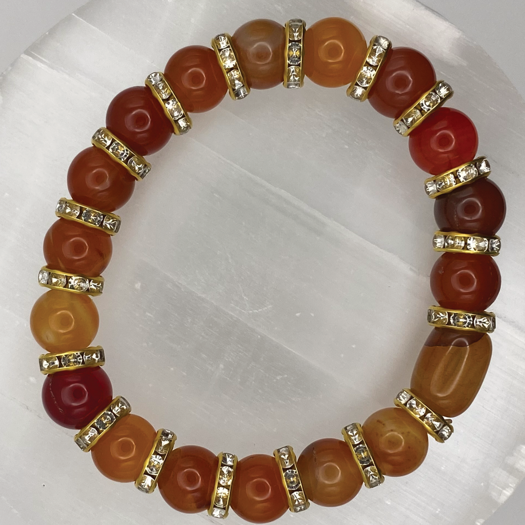 Carnelian Bracelet with Gold Tone Spacers