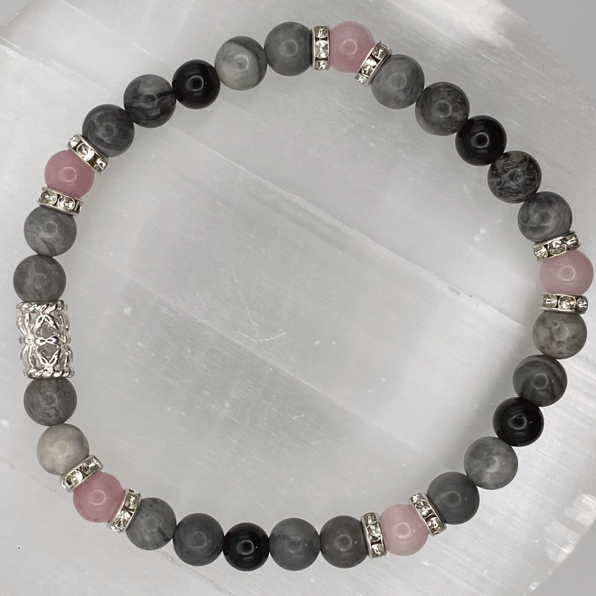 Magnesite Rose Quartz Bracelet with Silver Spacers