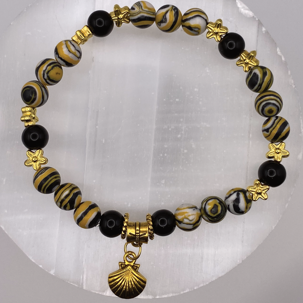 Mookaite Shell Charm Bracelet with Gold Tone Star Spacers