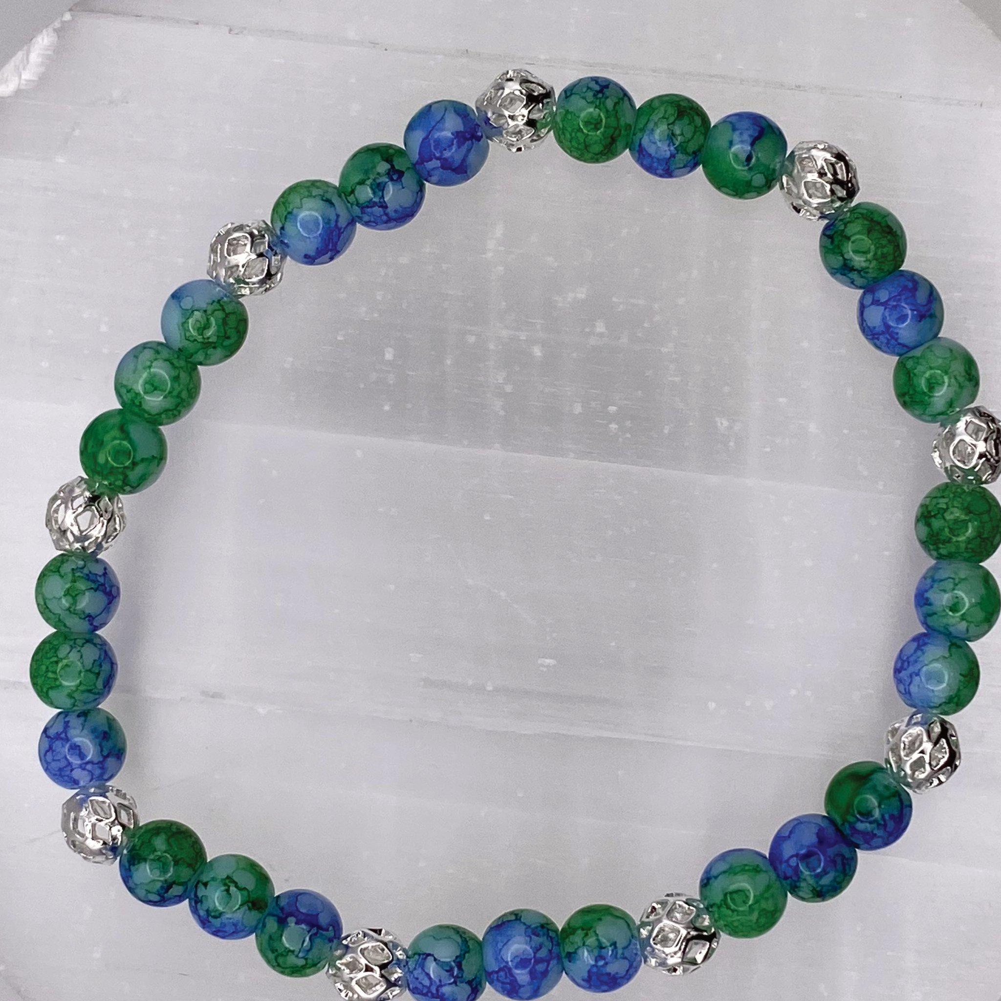 Blue Green Sodalite with Silver Tone Spacers