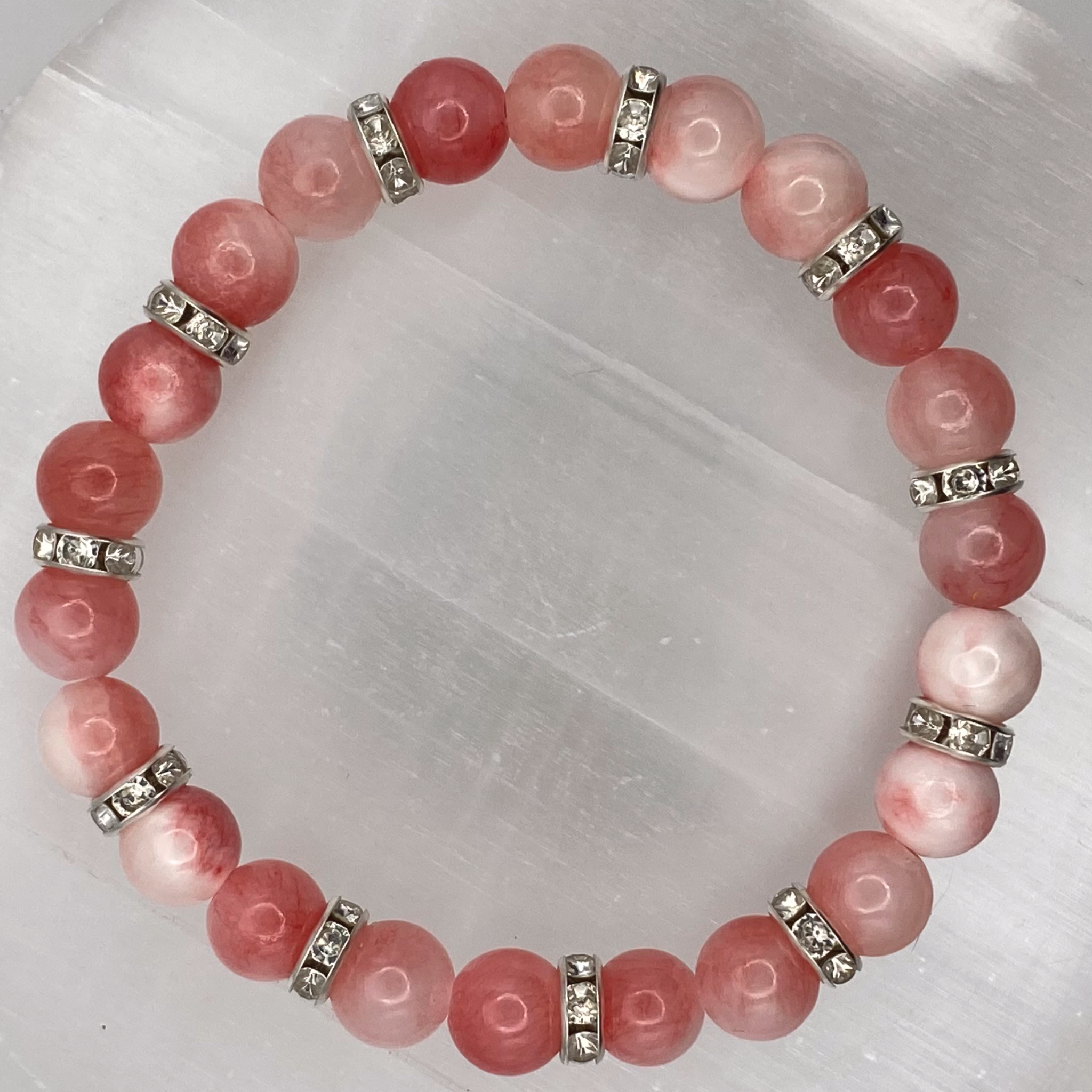 Pink Opal Bracelet with Clear Spacers