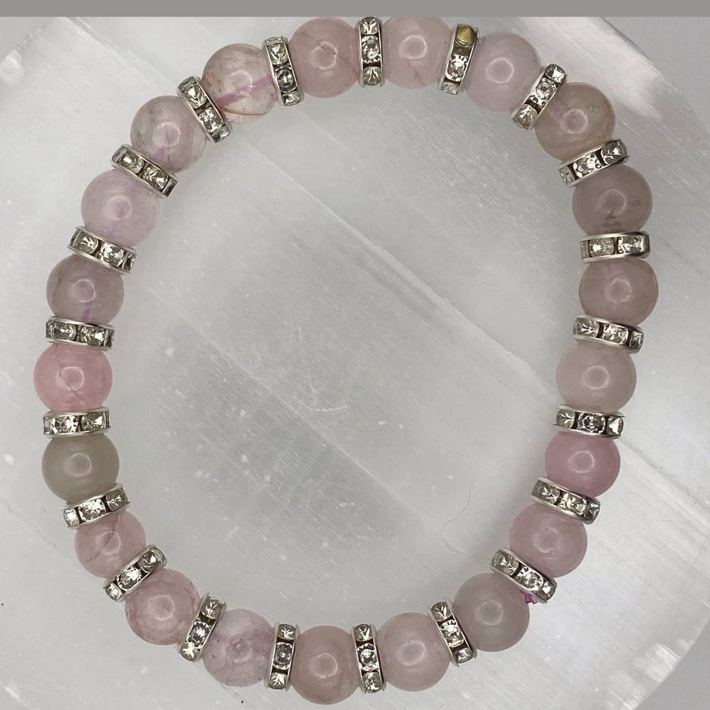 Pulsera de Cuarzo Rosa con Separadores Plateados