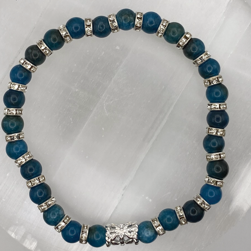 Blue Apatite Bracelet with Silver Tone Spacers