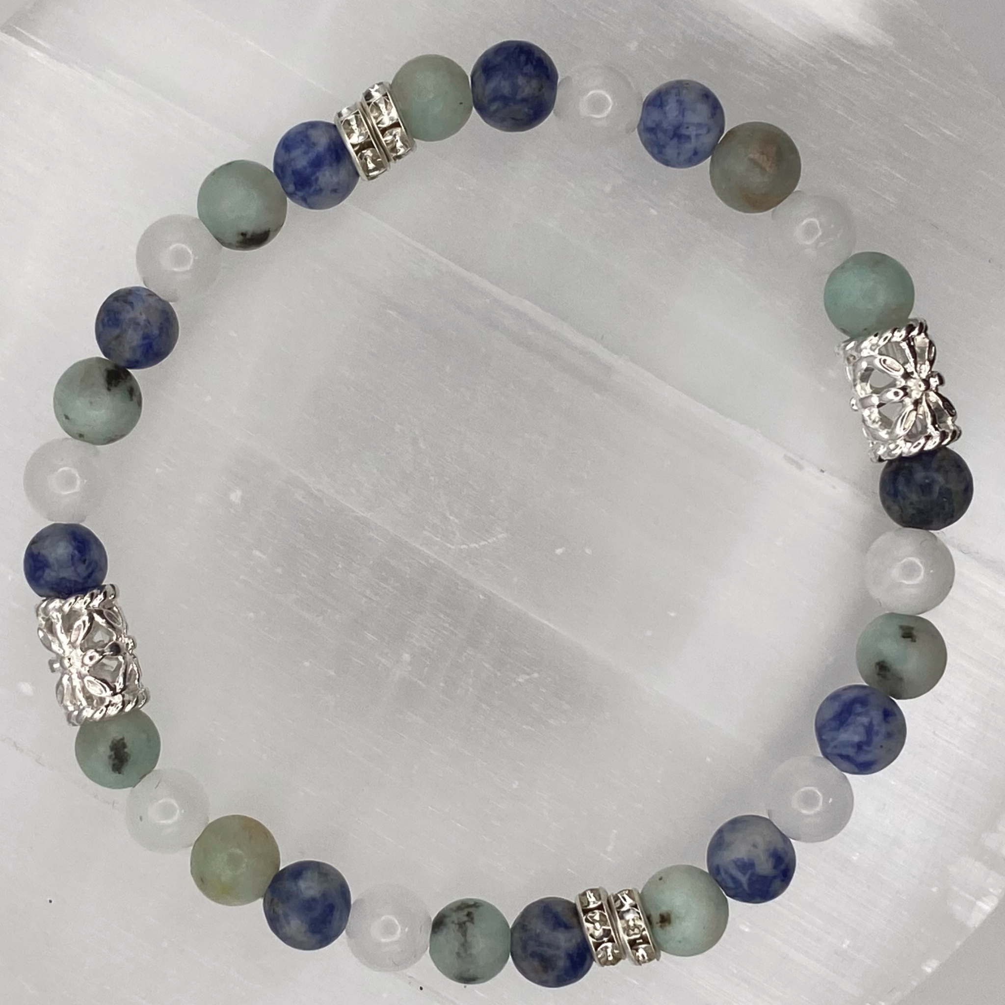 Sodalite Milky Quartz Bracelet with Silver Spacers