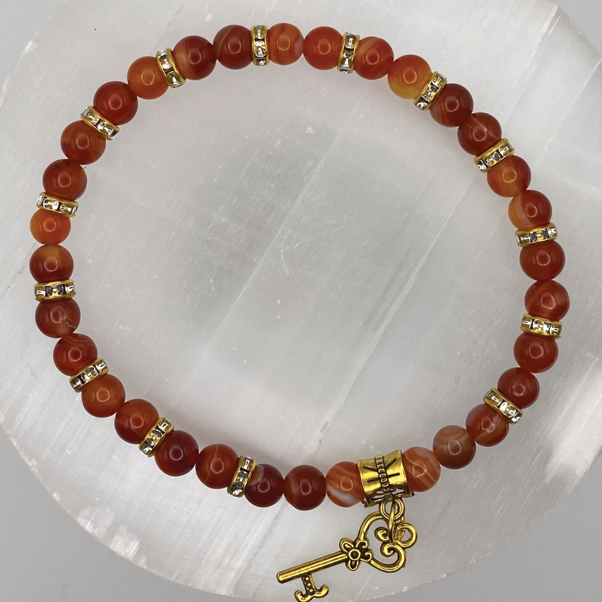 Carnelian Bracelet with Gold Tone Spacers