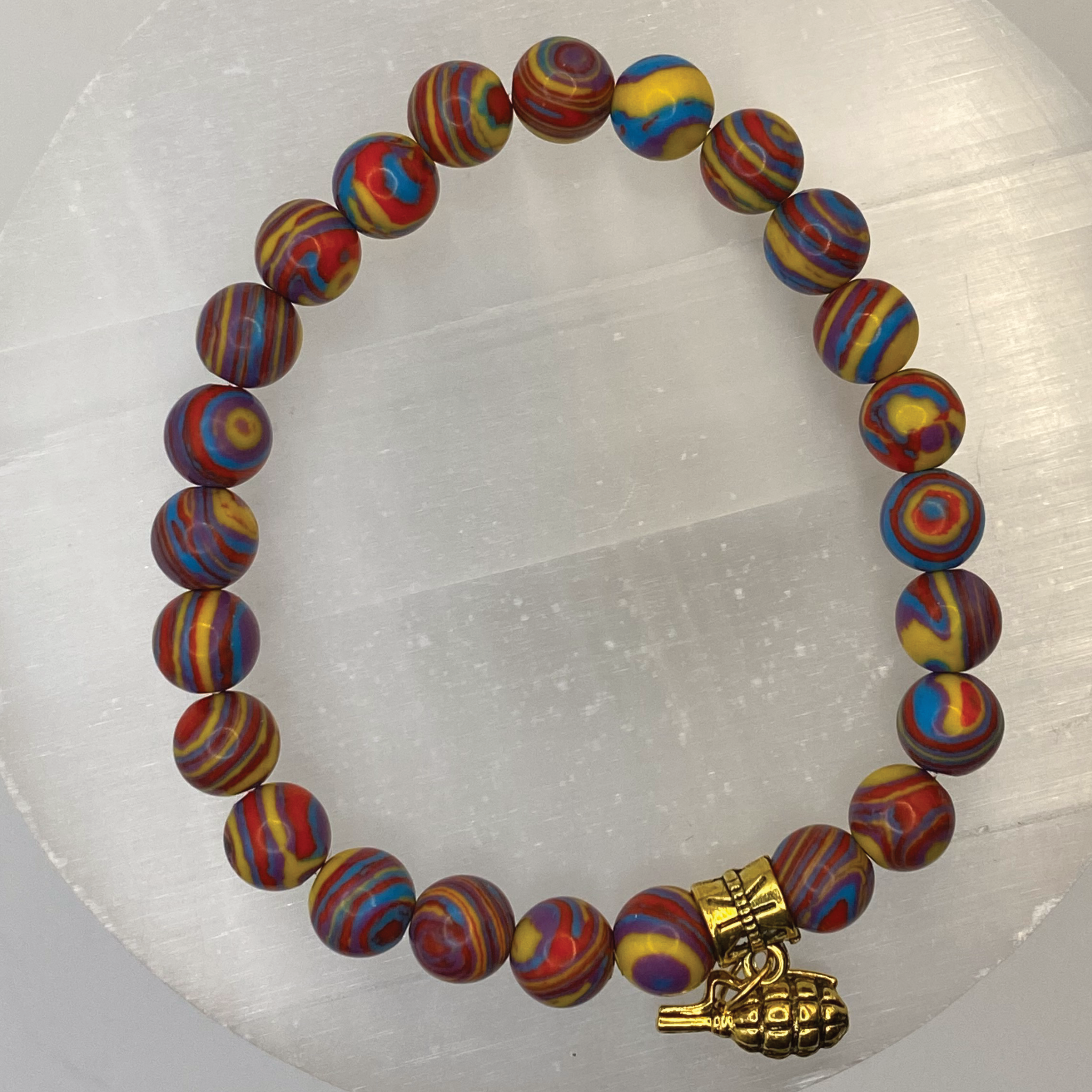 Rainbow Calsilica Grenade Charm Bracelet
