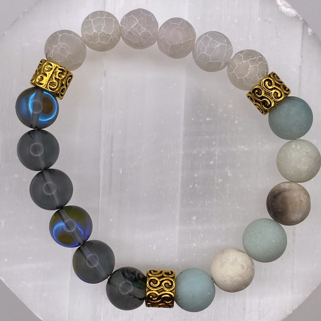 Blue Obsidian Calcite Bracelet with Dragon Vein Gold Spacers