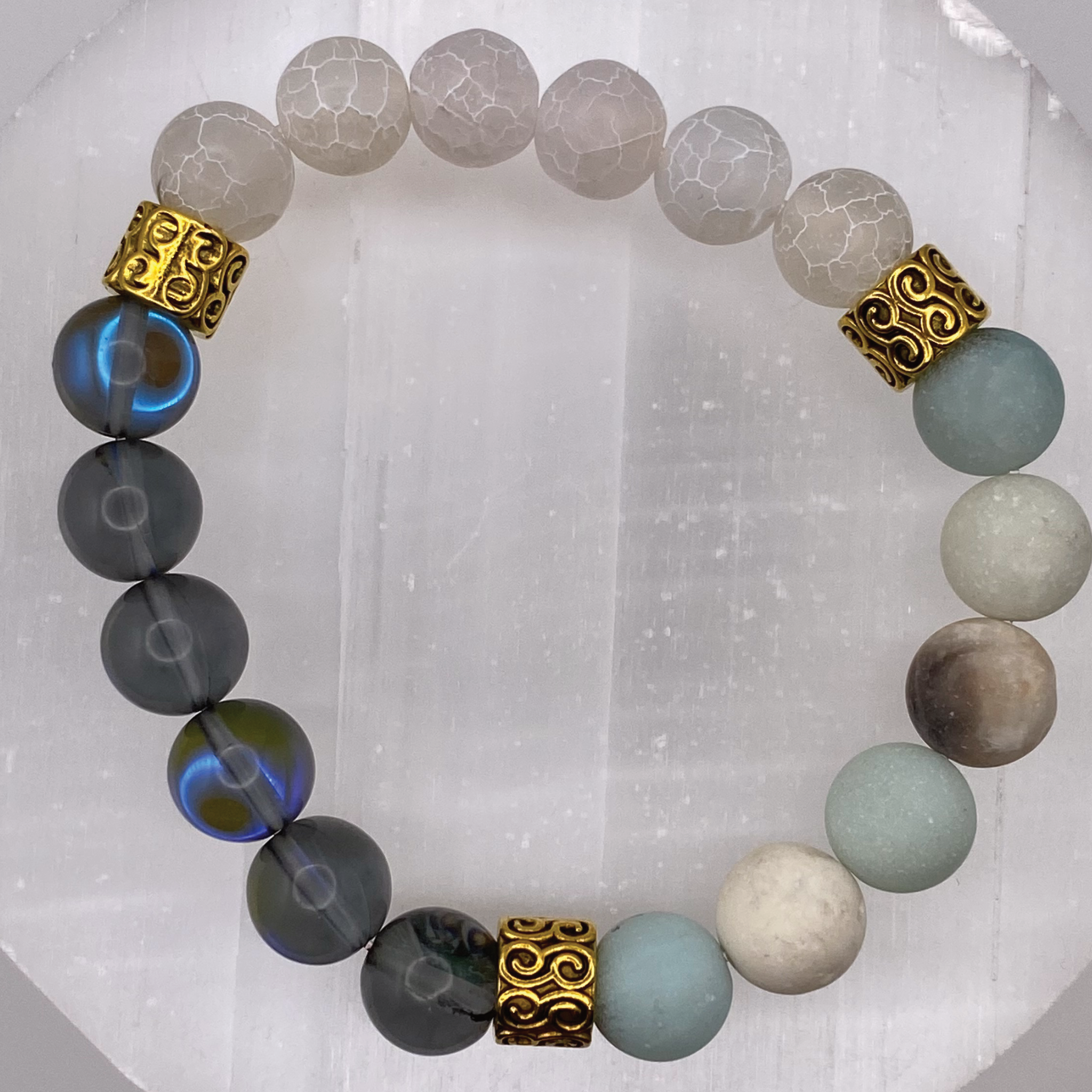 Blue Obsidian Calcite Bracelet with Dragon Vein Gold Spacers