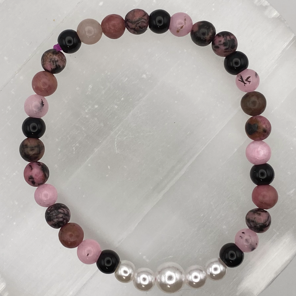 Rhodonite Onyx Imitation Pearl Bracelet