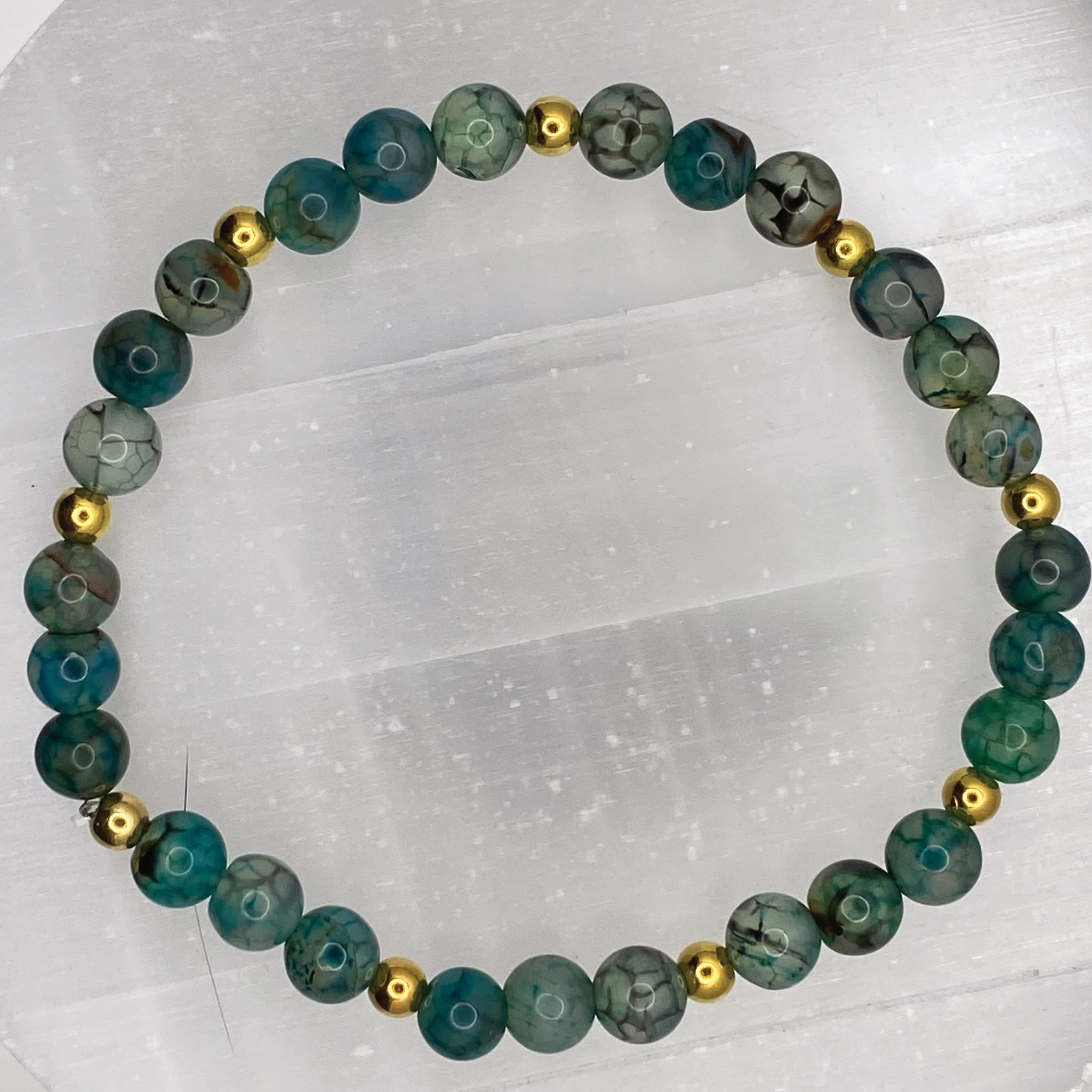 Dragon Vein Agate Bracelet with Gold Tone Spacers