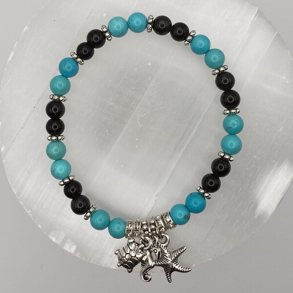 Turquoise Onyx "Under the Sea" Bracelet with Silver Spacers