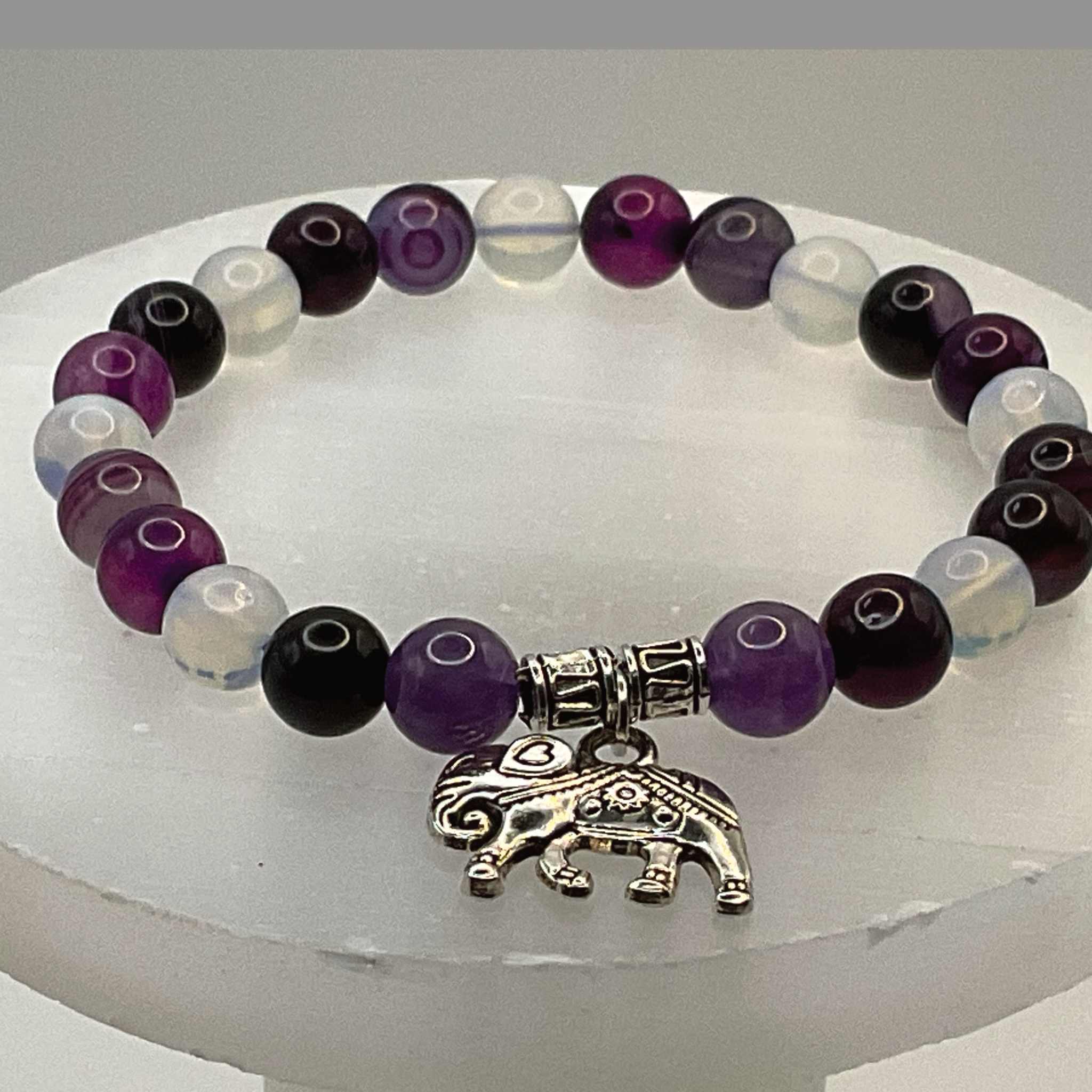 Opalite Amethyst Purple Dragon Vein Agate Elephant Charm Bracelet
