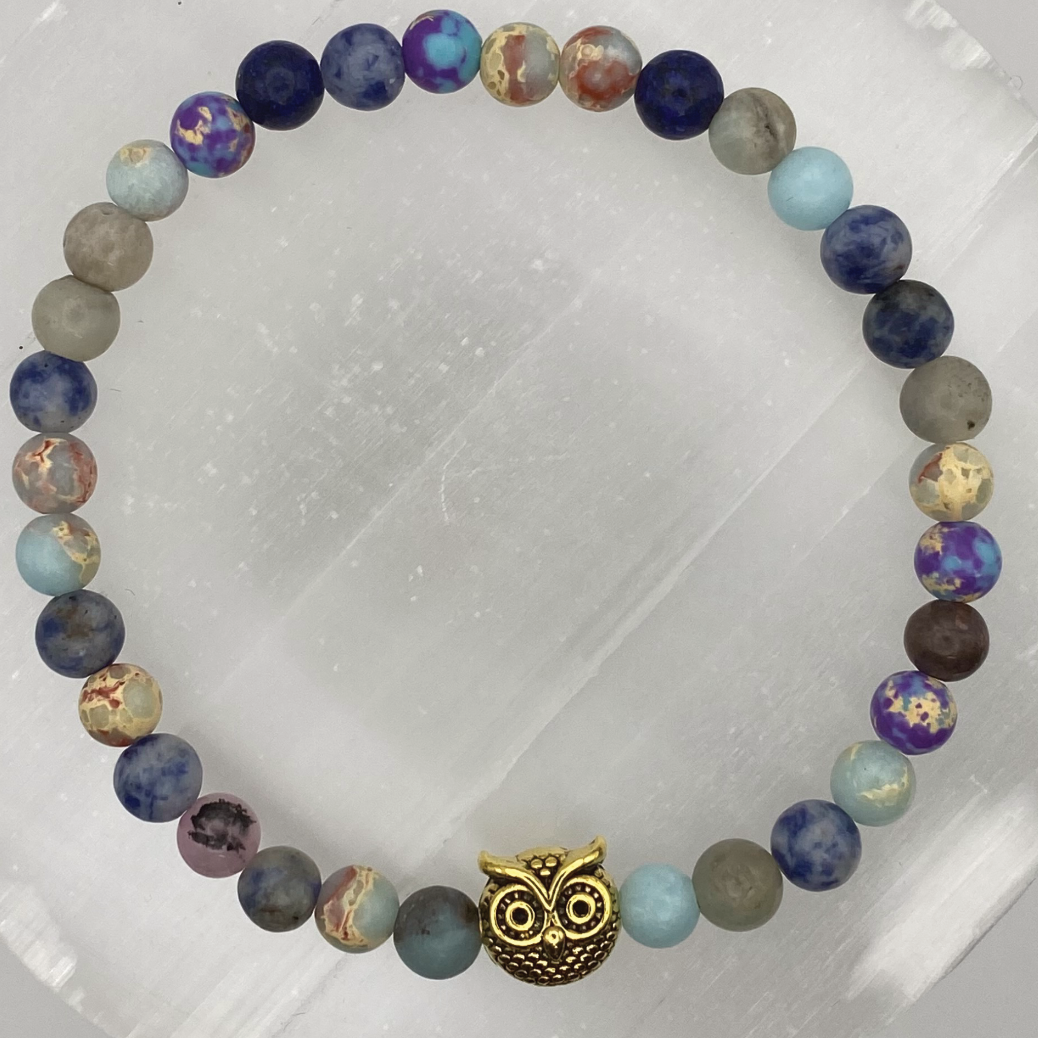 Sodalite Owl Charm Bracelet