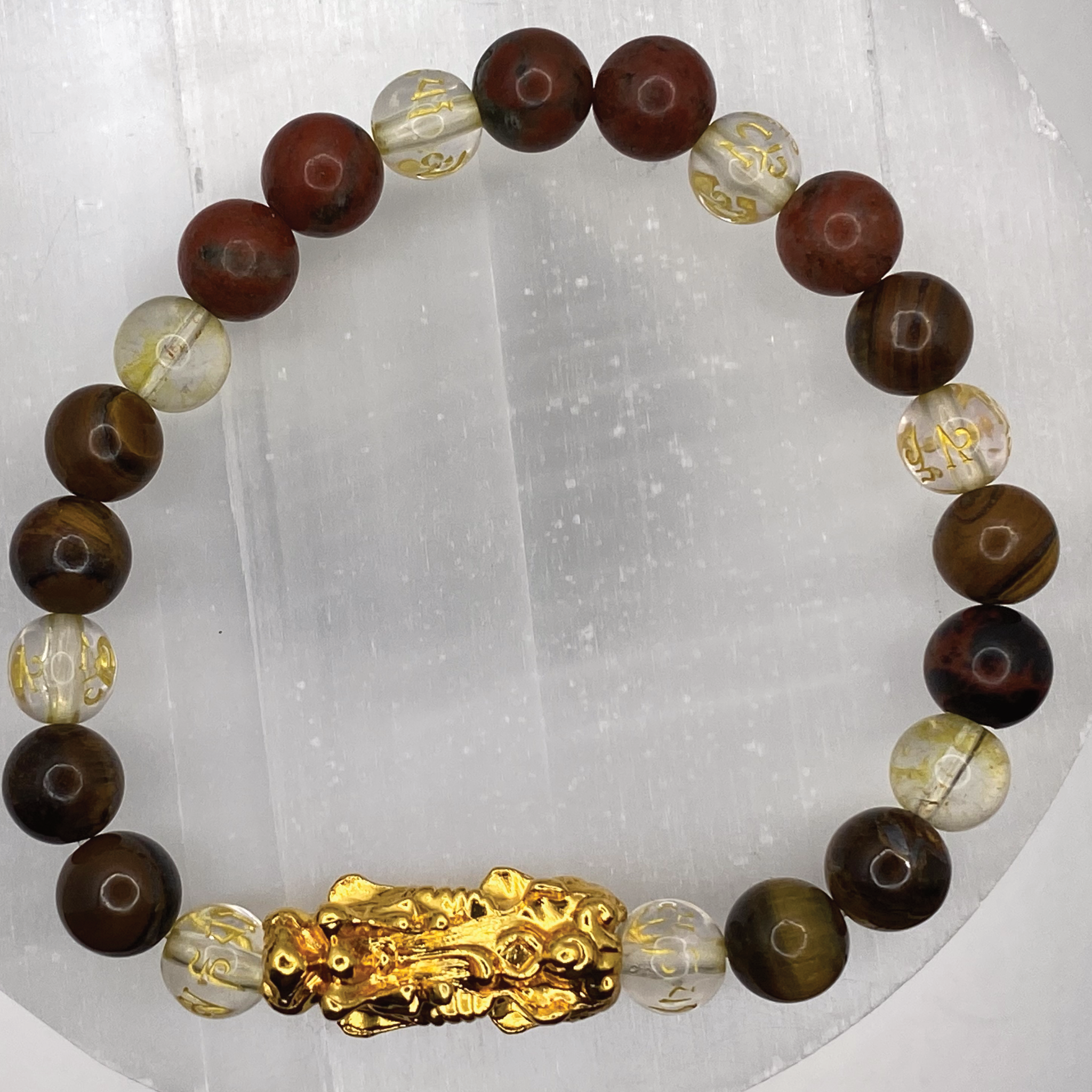Brecciated Jasper Clear Quartz Pixiu Dragon Charm Bracelet