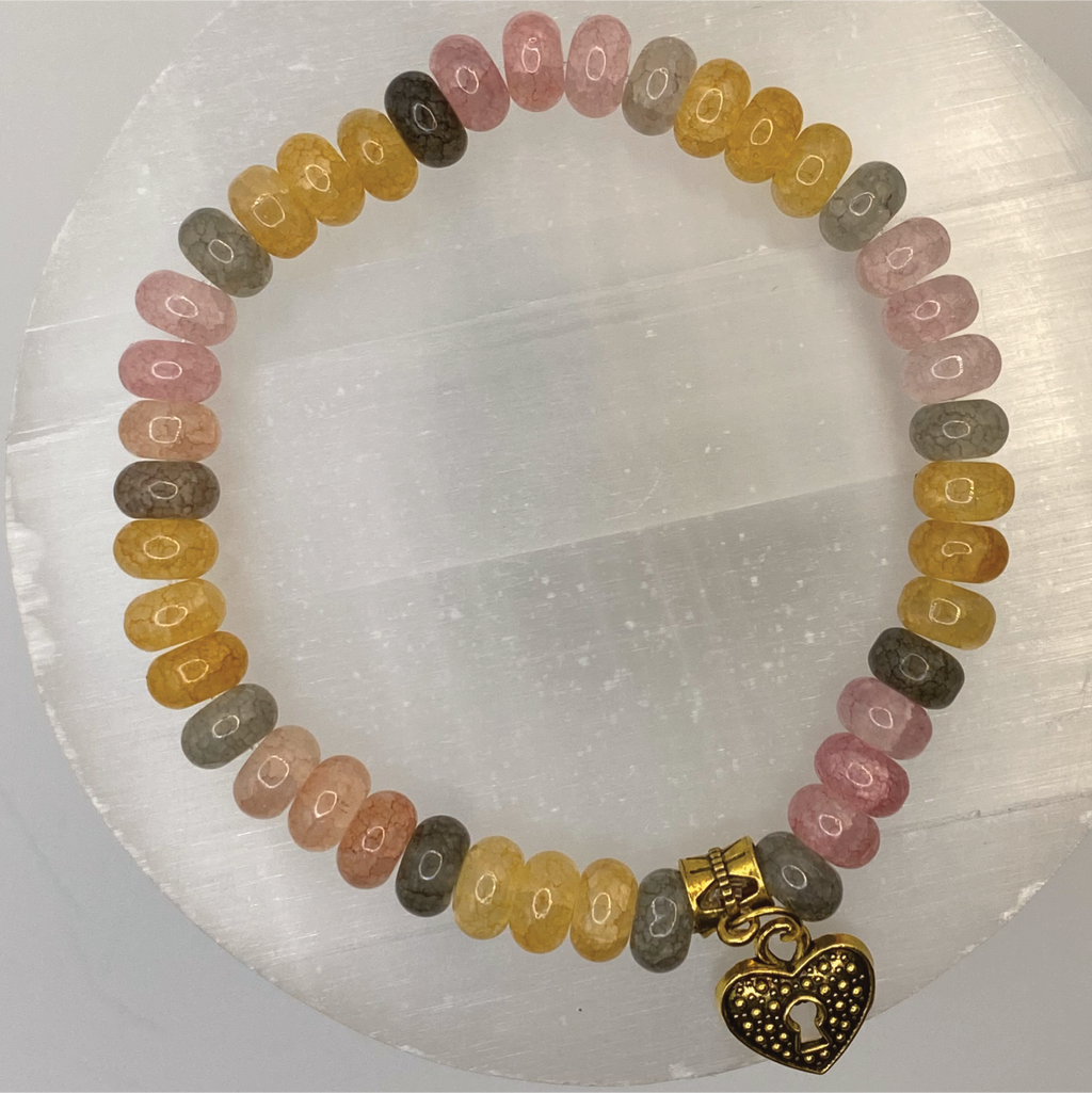 Citrine Labradorite Rose Quartz Lock Heart Charm Bracelet