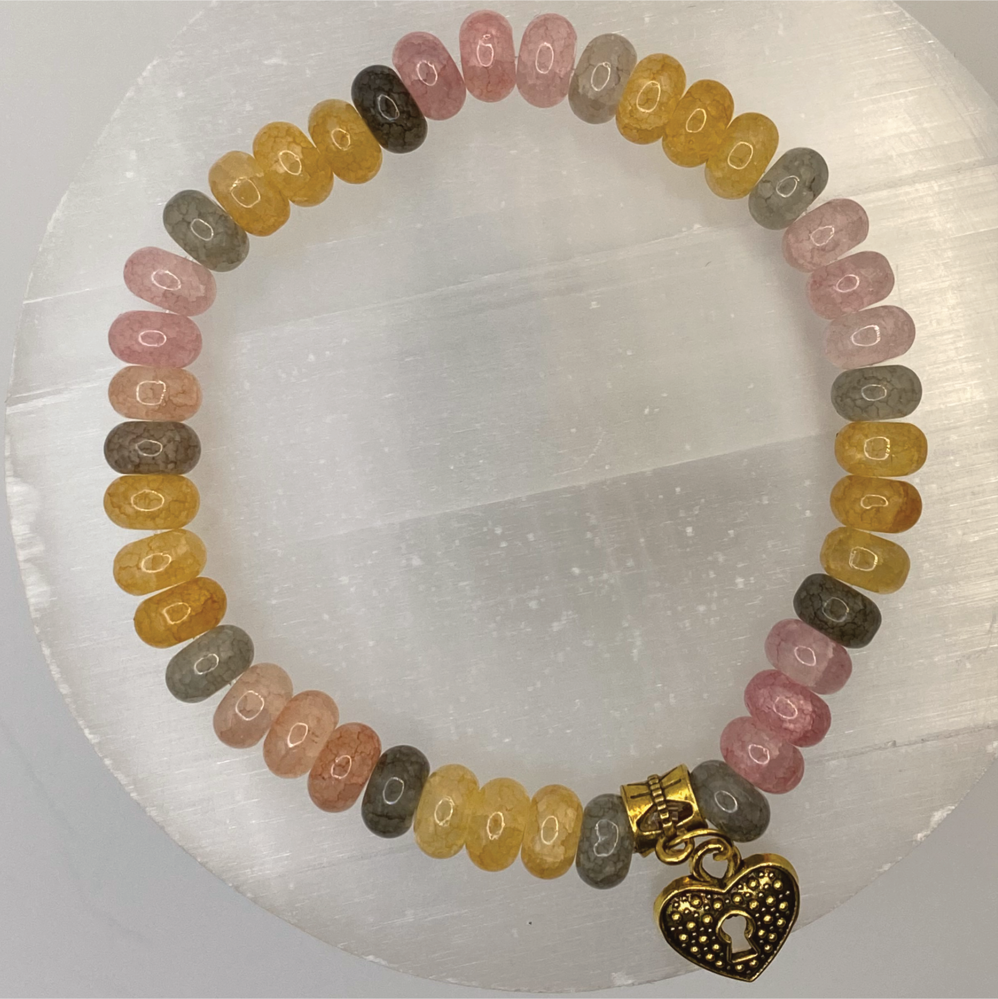 Citrine Labradorite Rose Quartz Lock Heart Charm Bracelet