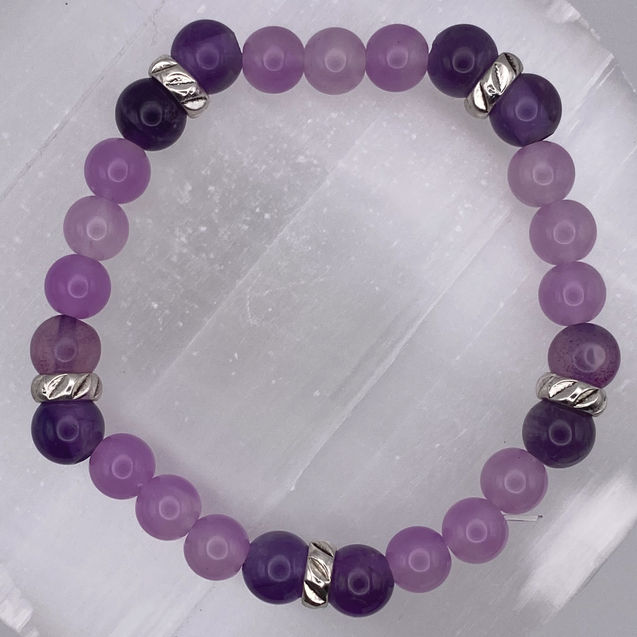 Amethyst Bracelet with Silver Tone Spacers