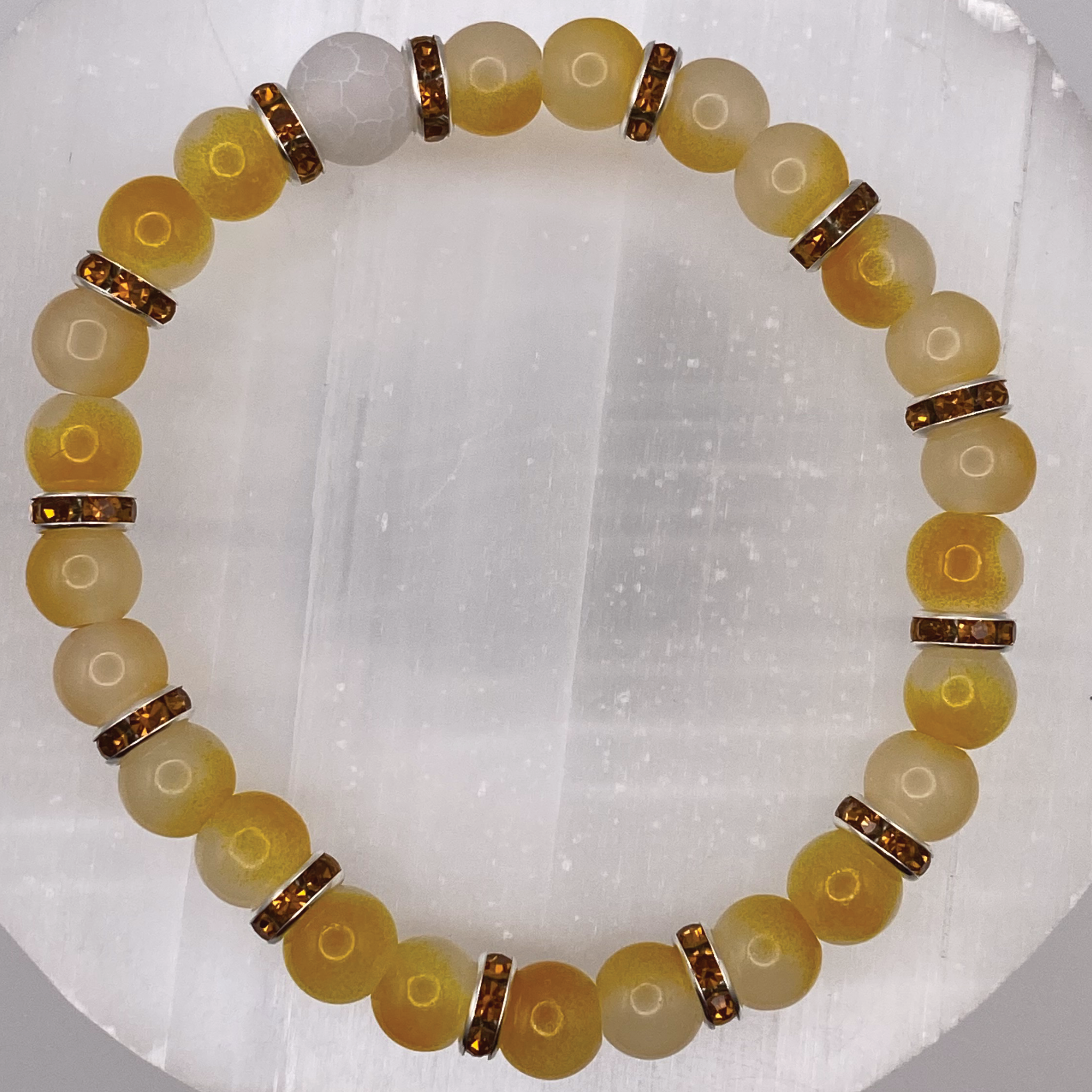 Oriental Agate Crackle Agate Bracelet with Silver Tone Crystal Spacers