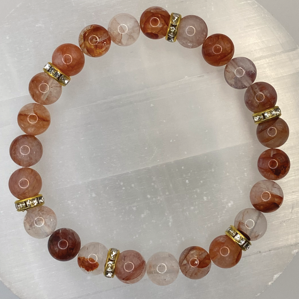 Fire Quartz Bracelet with Gold Tone Crystal Spacers