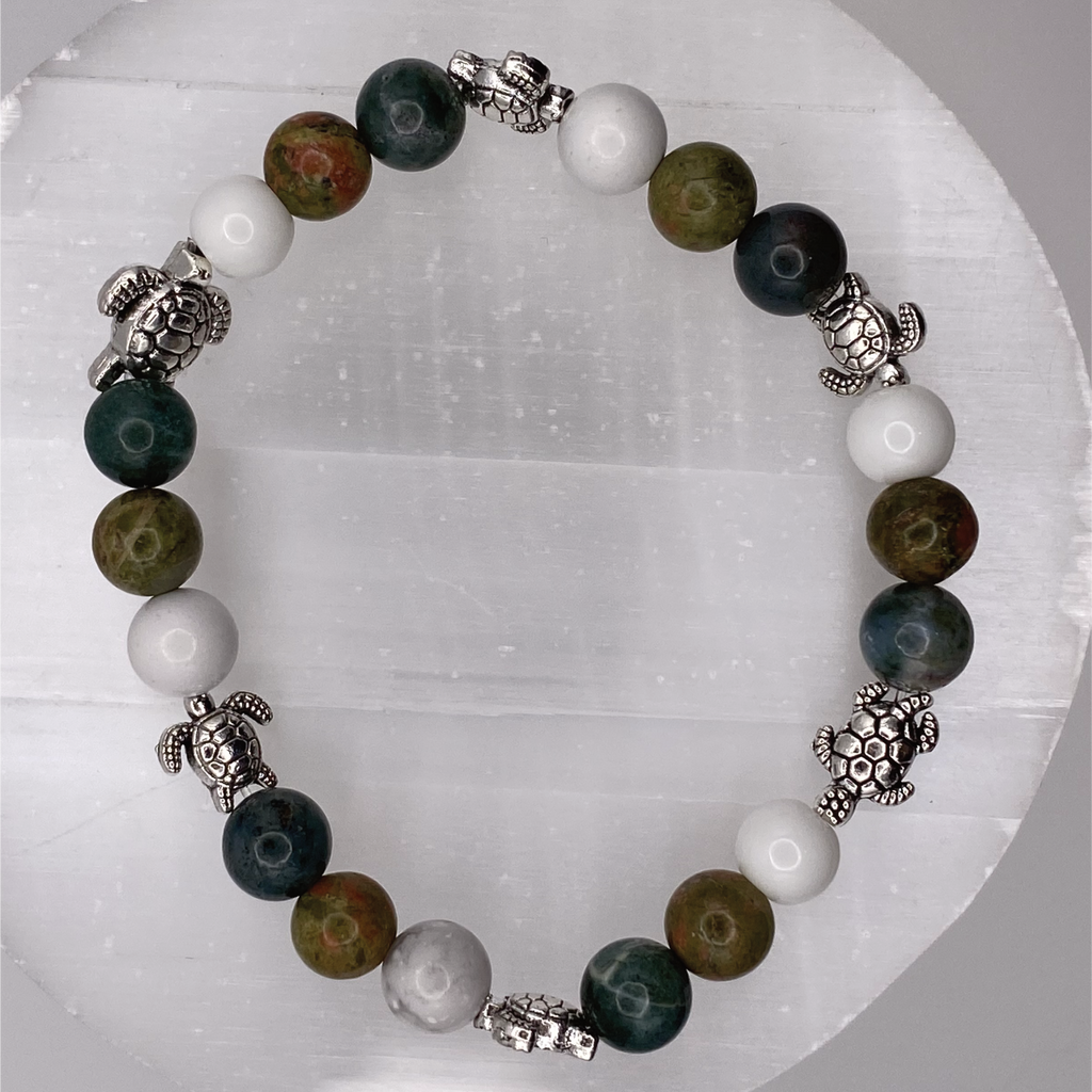 Serpentine Green Jasper Turtle Charm Bracelet