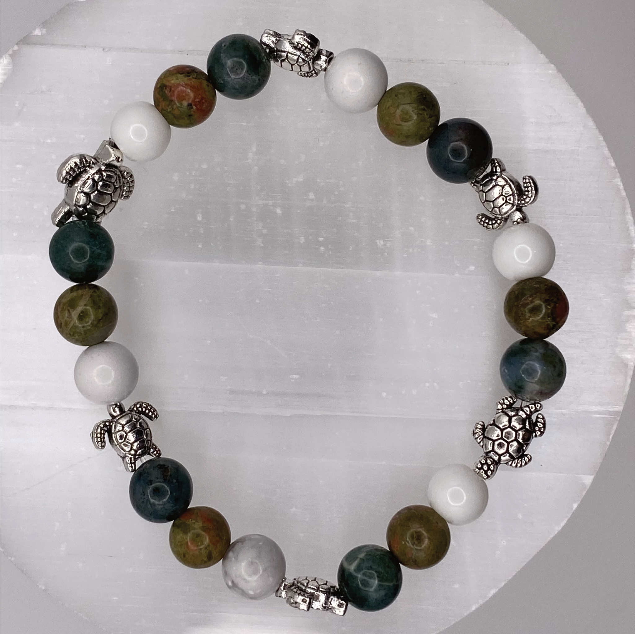 Serpentine Green Jasper Turtle Charm Bracelet