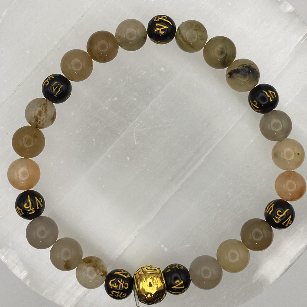 Pulsera Pixiu de Cuarzo Fantasma con Separador Tono Dorado