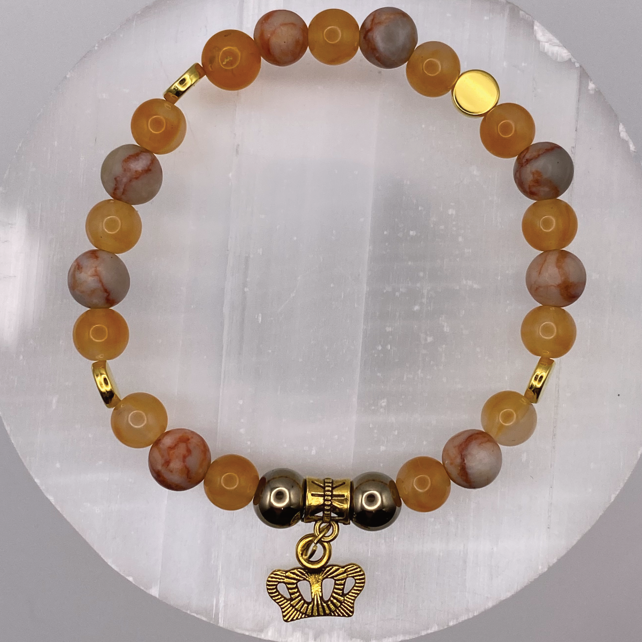 Orange Agate Crown Charm with Gold Tone Spacers