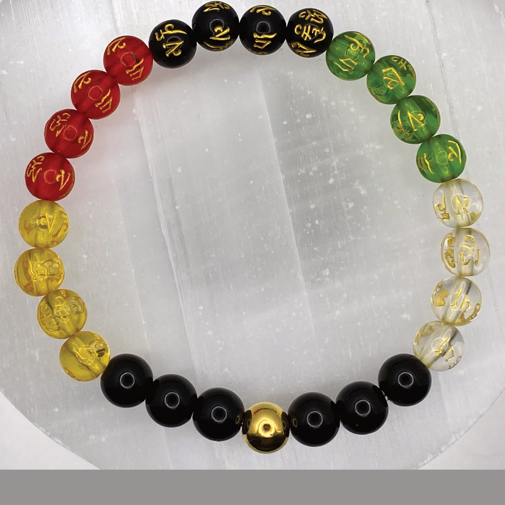 Black Obsidian Pixiu Chakra Bracelet with Gold Tone Spacers