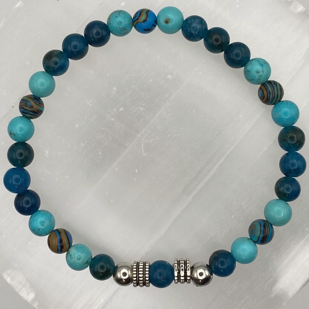 Blue Apatite Bracelet with Silver Tone Spacers