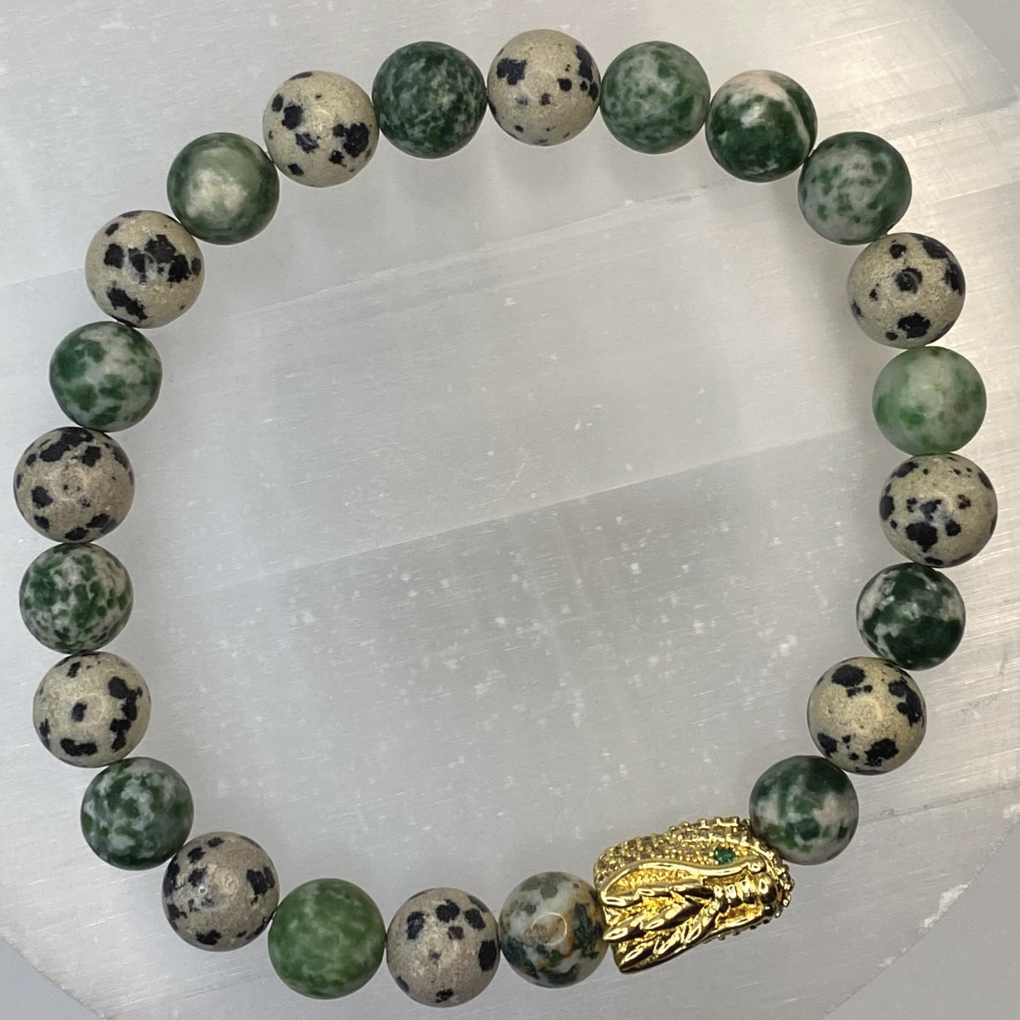 Tree Agate Dragon Charm Bracelet