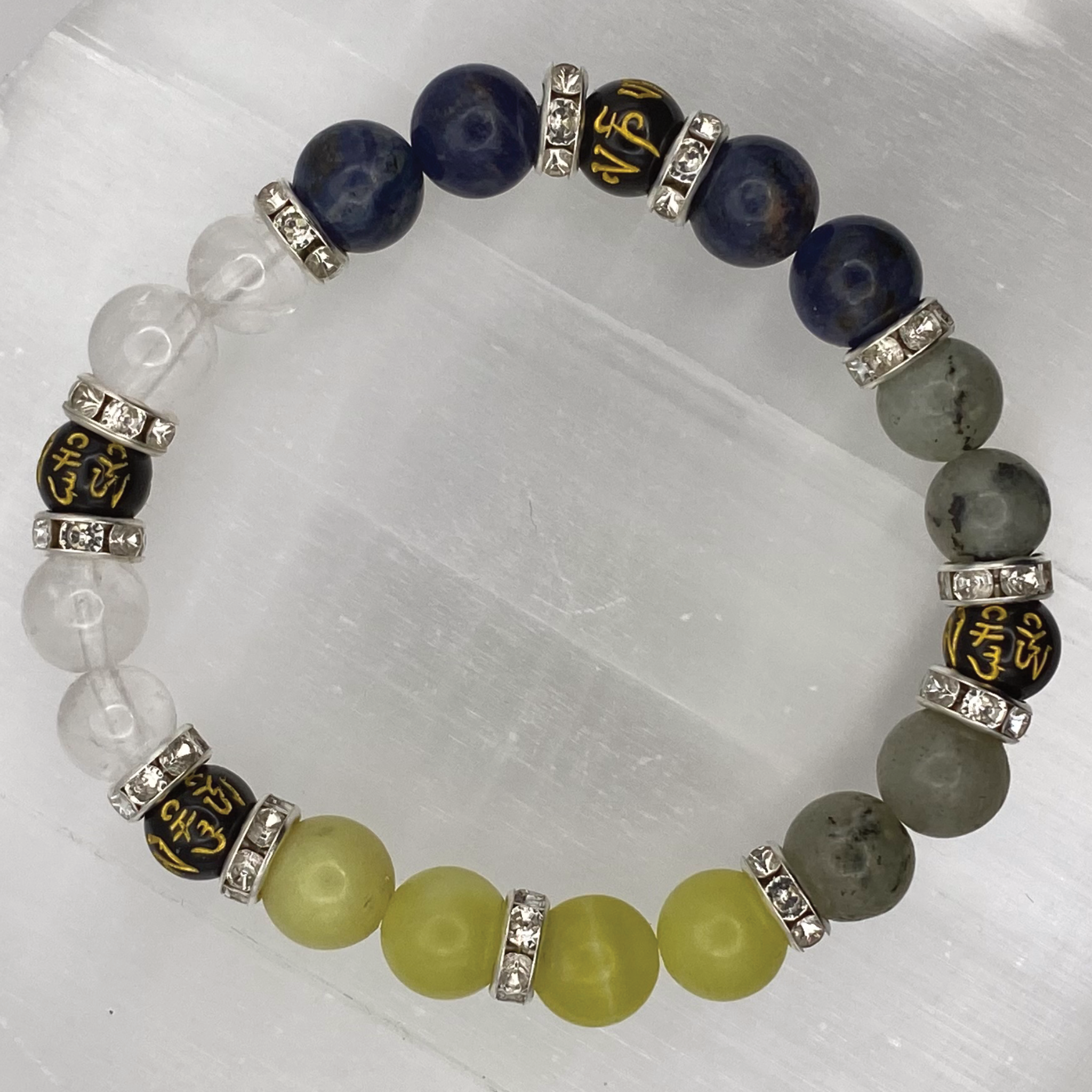 Blue Jasper Lemon Agate Clear Quartz Onyx Pixiu Bracelet with Crystal Spacers
