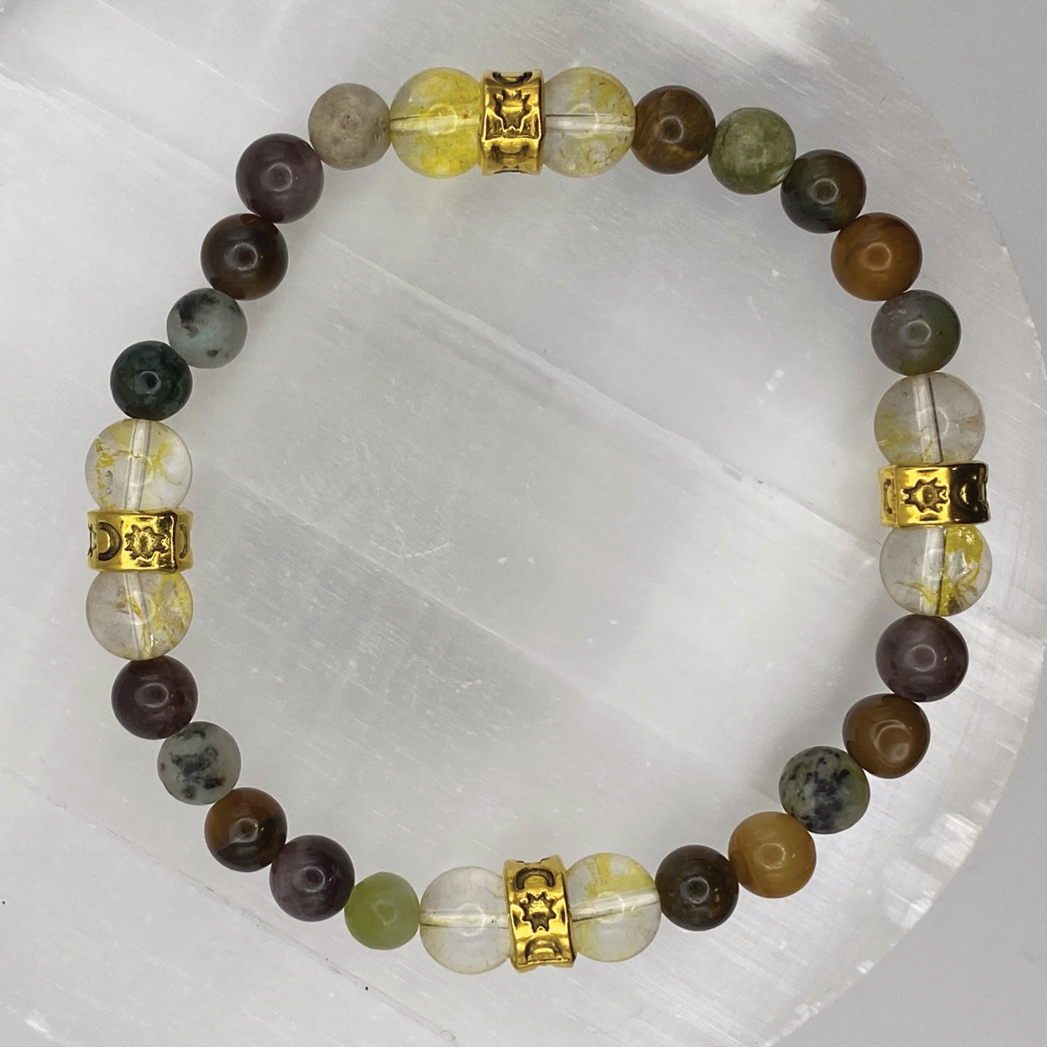 Tree Agate Citrine Bracelet with Gold Tone Spacers