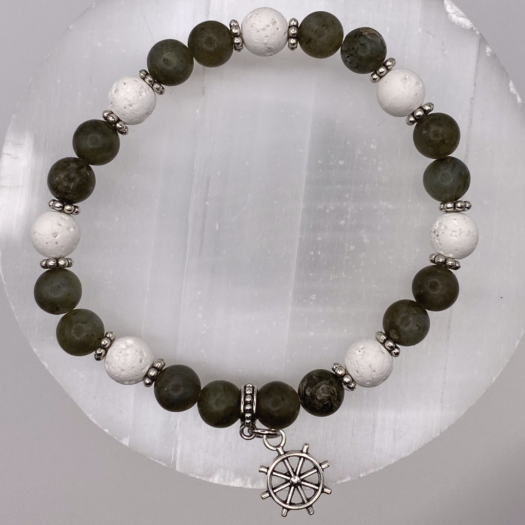 Nephrite Magnesite Nautical Charm Bracelet with Silver Tone Spacers