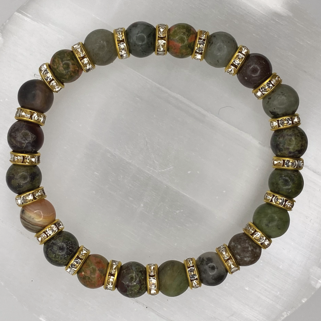 Green Jasper Bracelet with Crystal Spacers