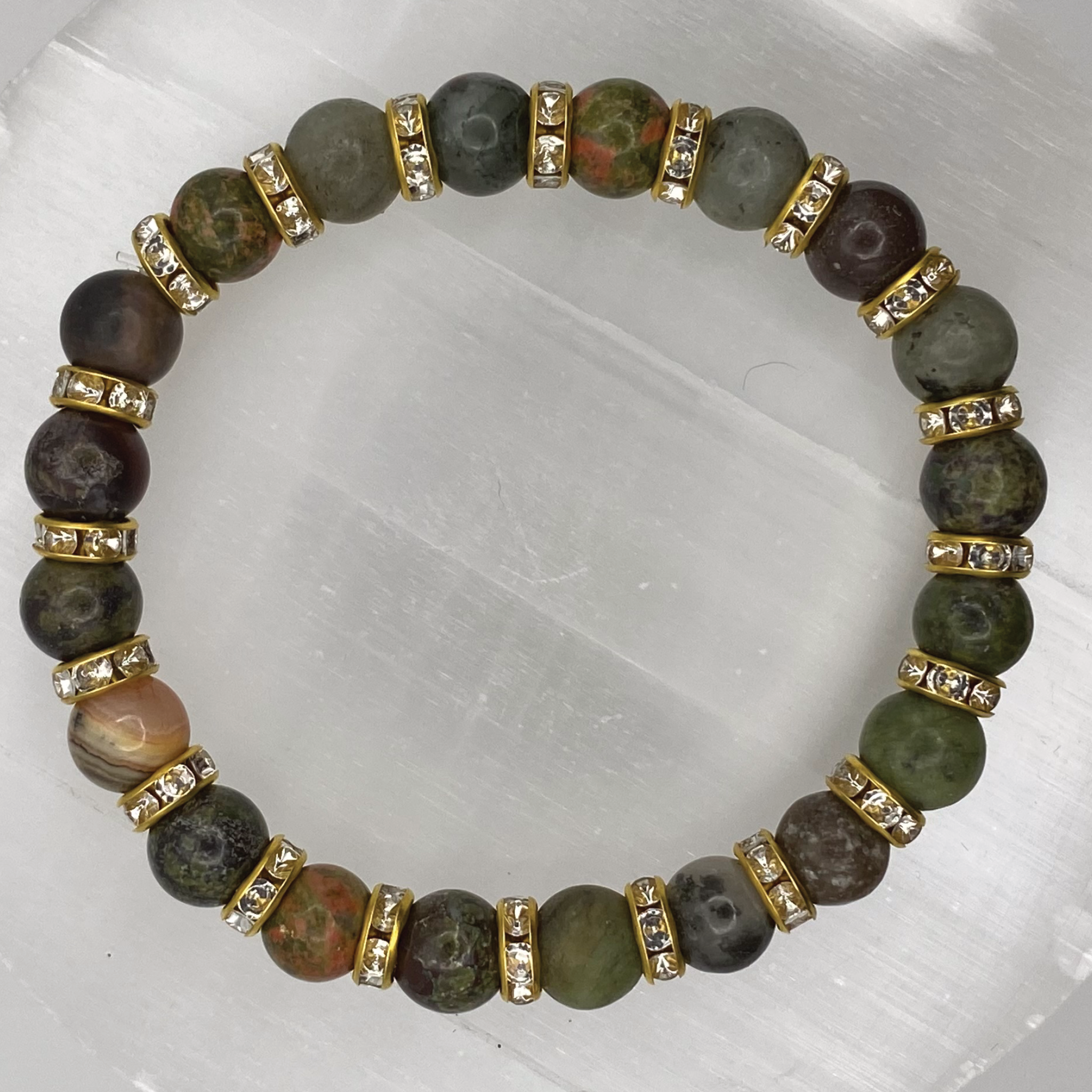 Green Jasper Bracelet with Crystal Spacers