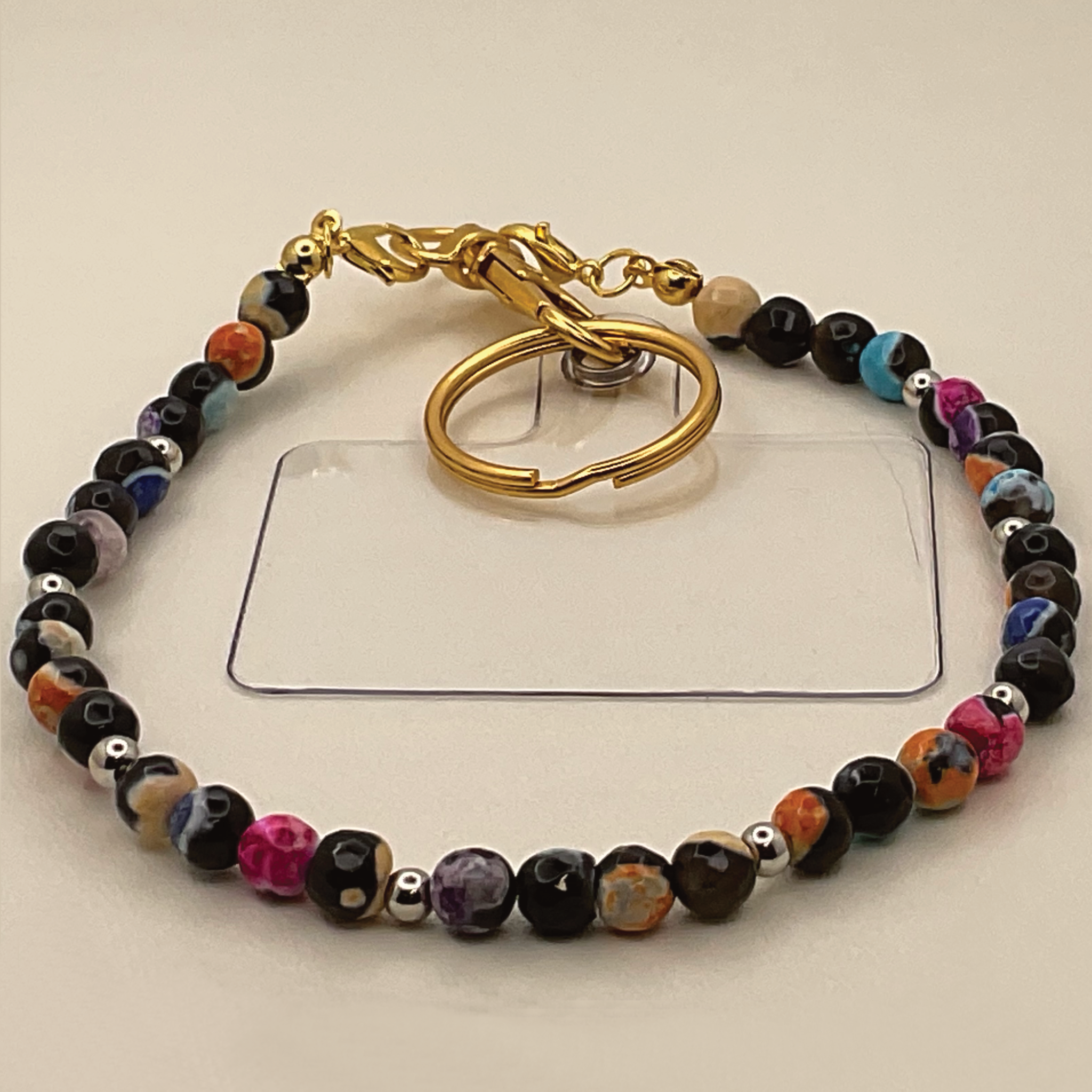 Multicolored Dragon Vein Agate Phone Strap with Tiny Silver Spacers