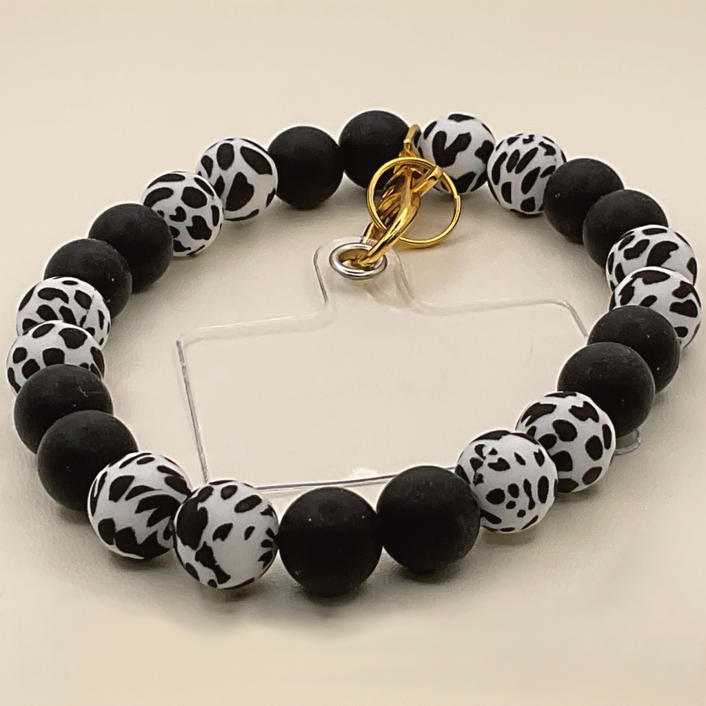 Black and Cow Print Silicone Phone Strap