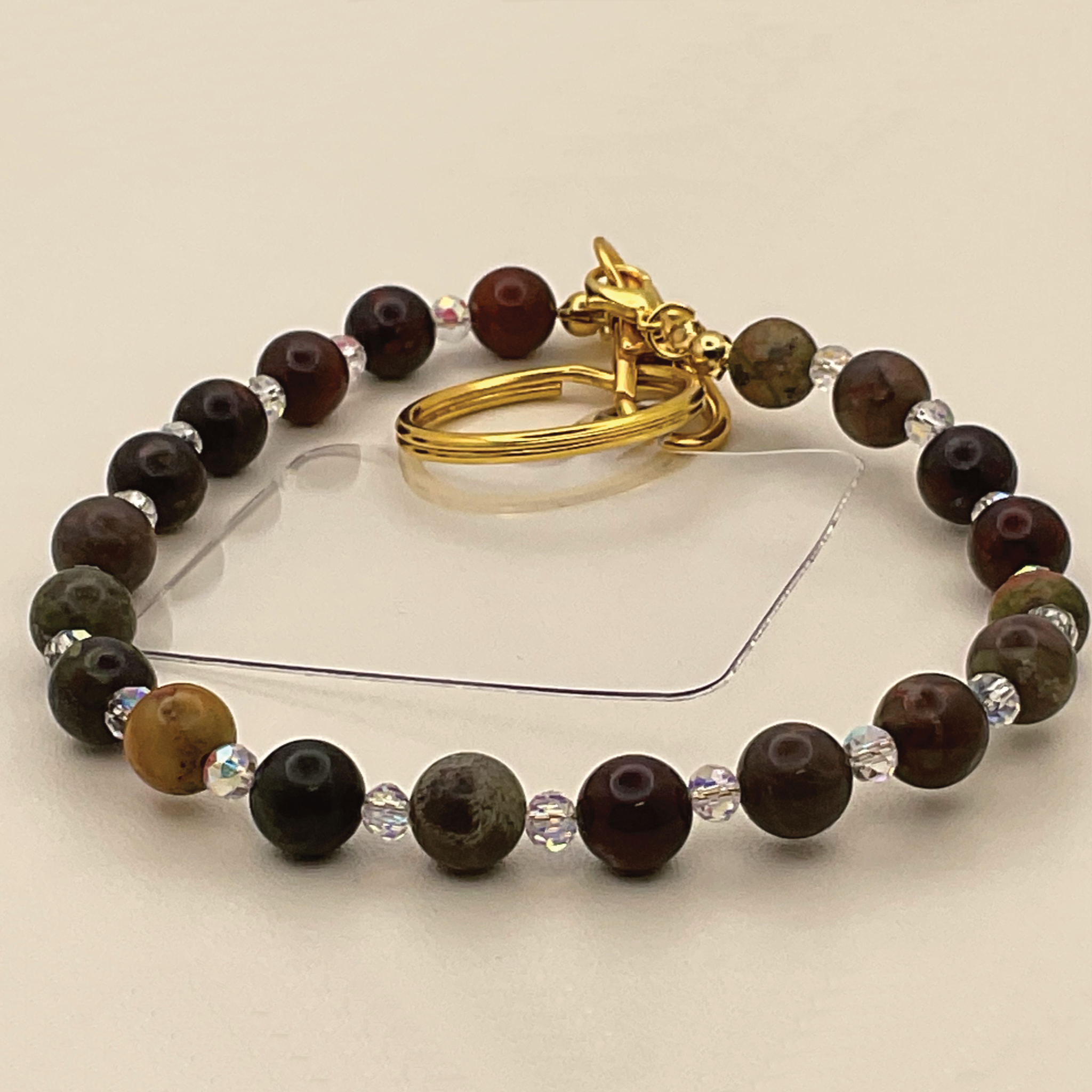 Polychrome Jasper Clear Crystal Phone Strap