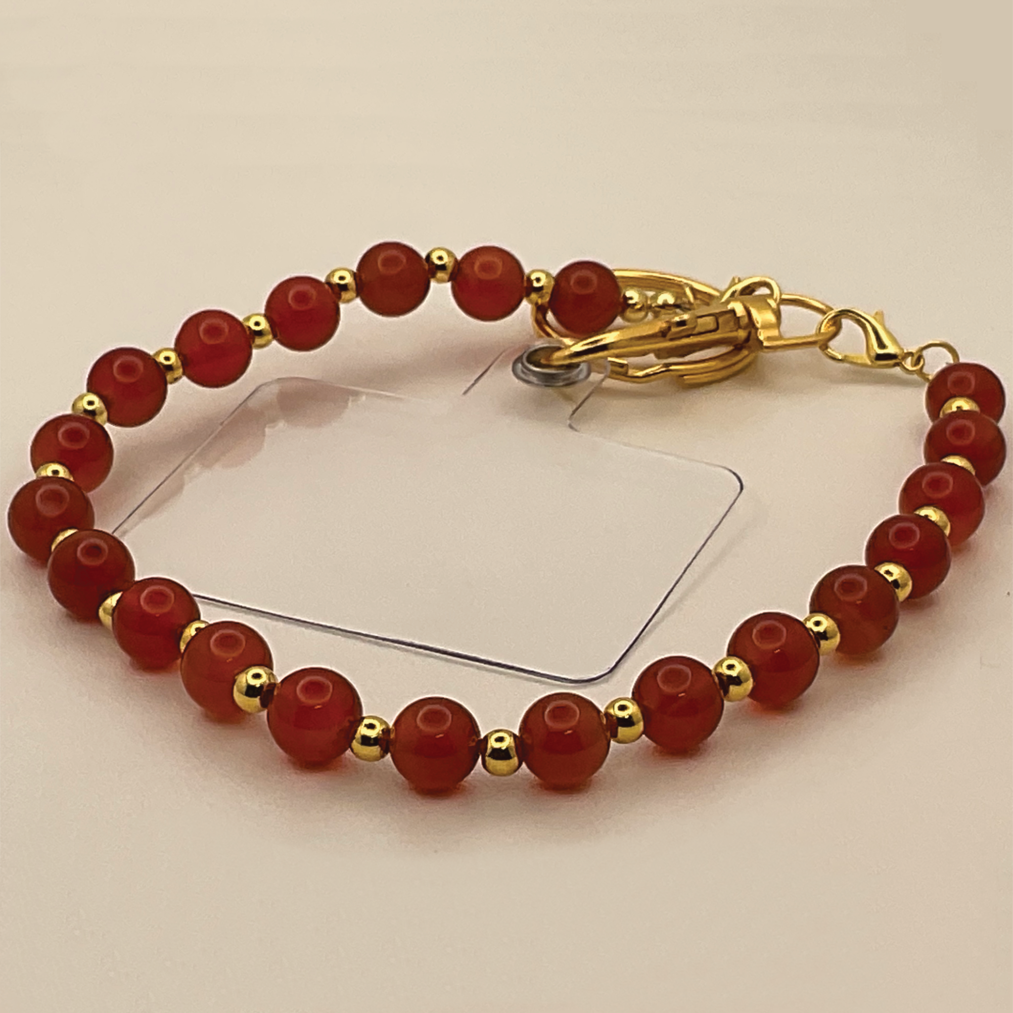 Carnelian Agate Phone Strap with Tiny Gold Spacers