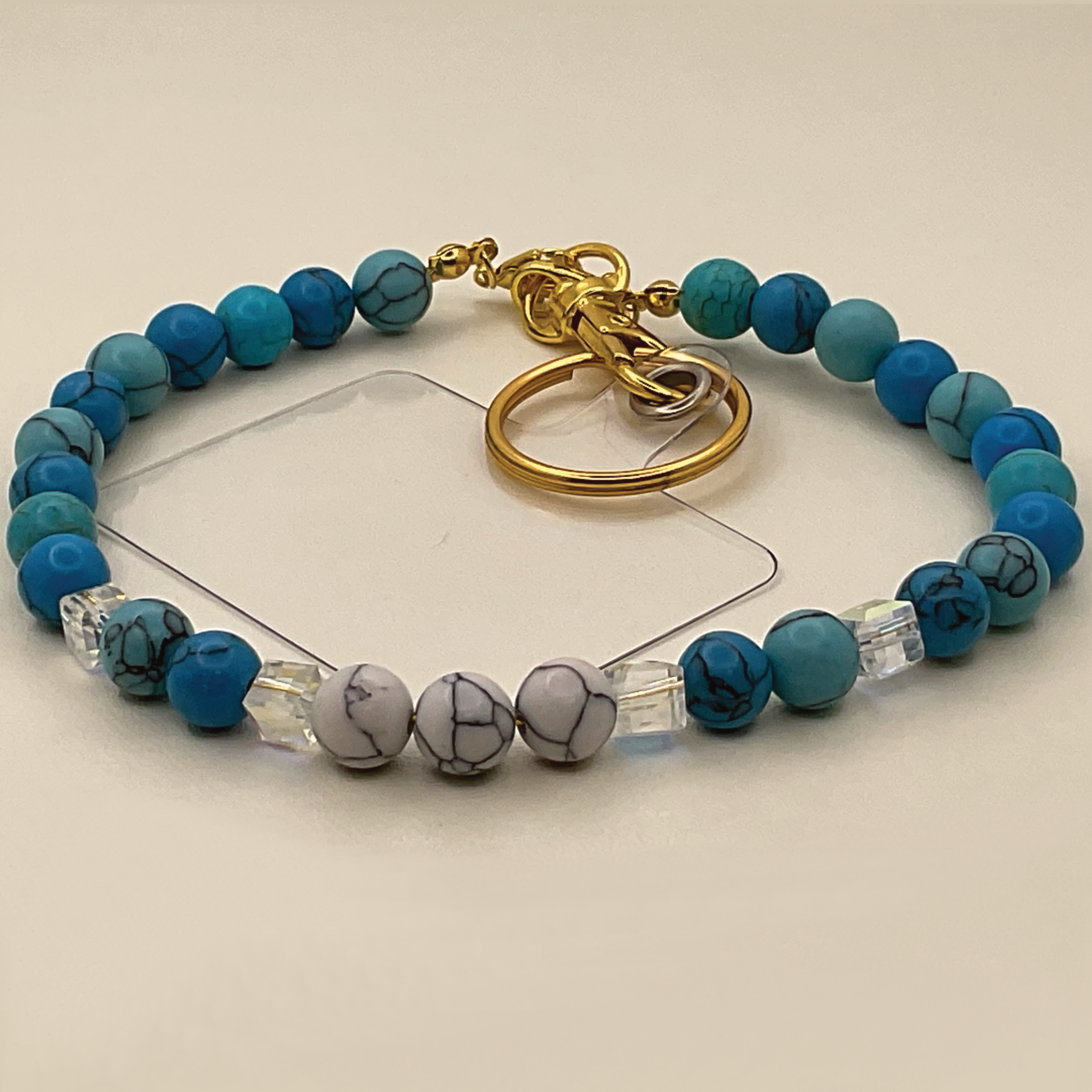 Blue and White Howlite Clear Crystal Phone Strap