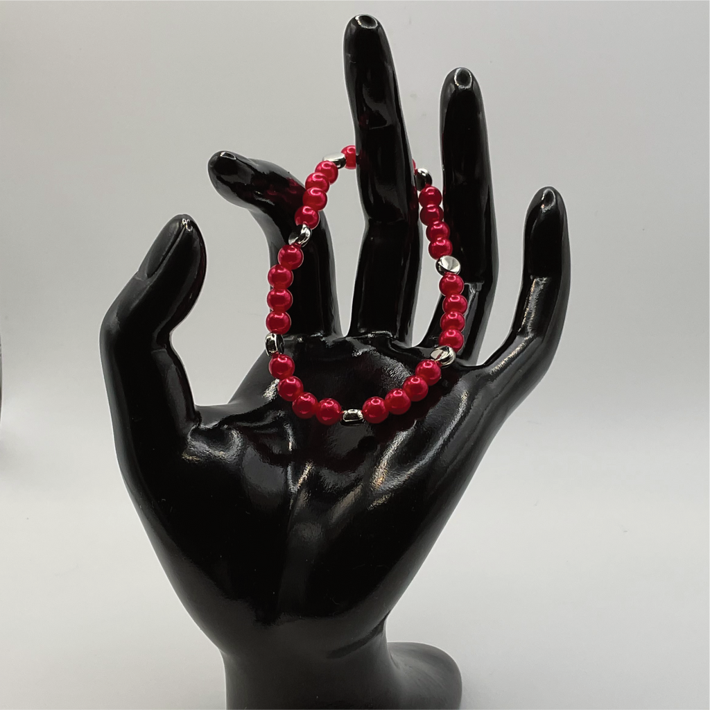 Red Glass Bracelet with Silver Disc Spacers