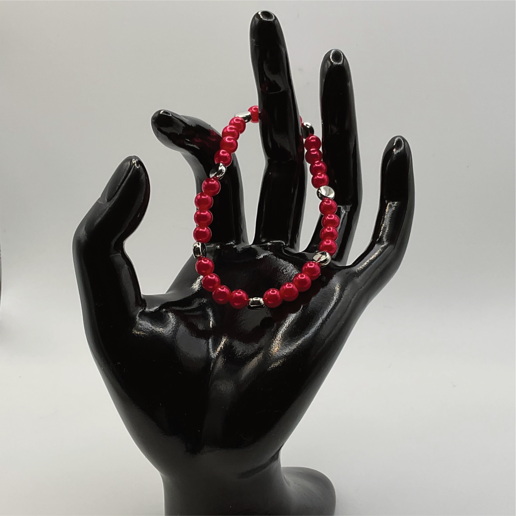 Red Glass Bracelet with Silver Disc Spacers