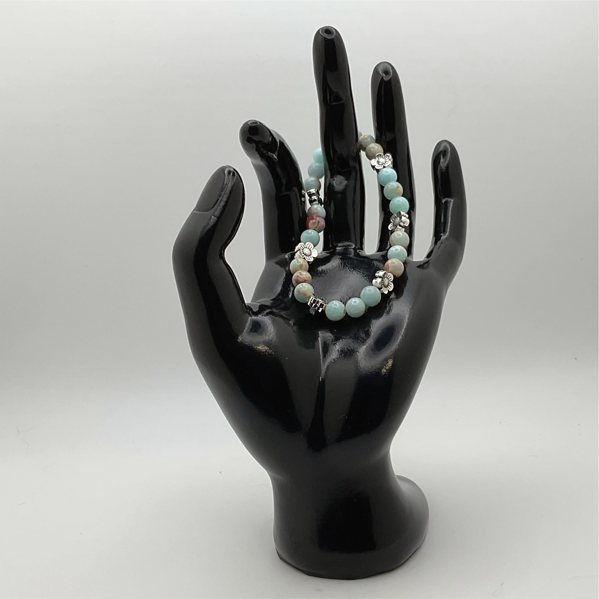 Pulsera de Calcita con Separadores de Flores de Plata