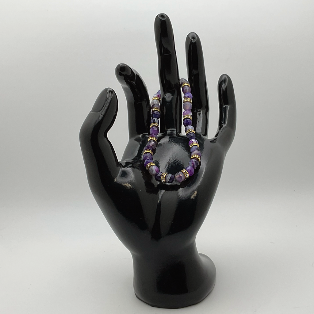 Pulsera de ágata de vena de dragón púrpura con separadores de cristal dorado
