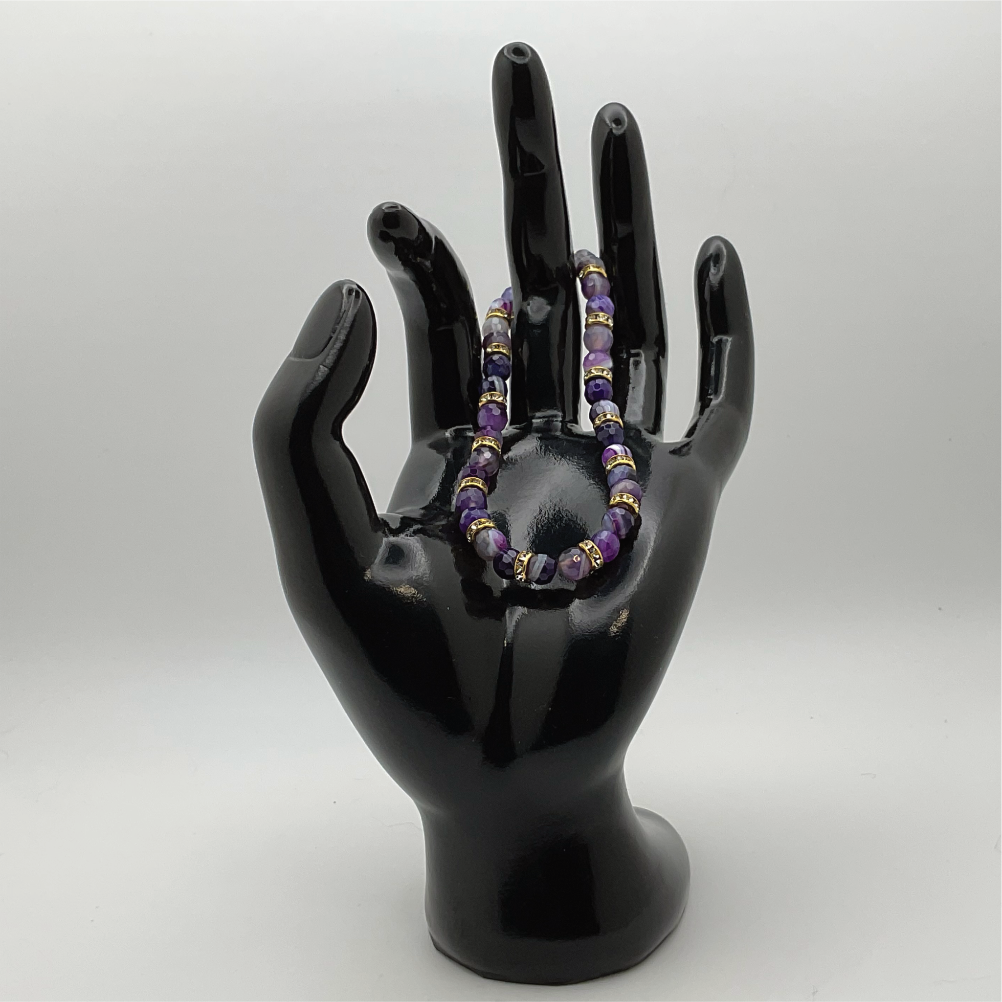 Pulsera de ágata de vena de dragón púrpura con separadores de cristal dorado