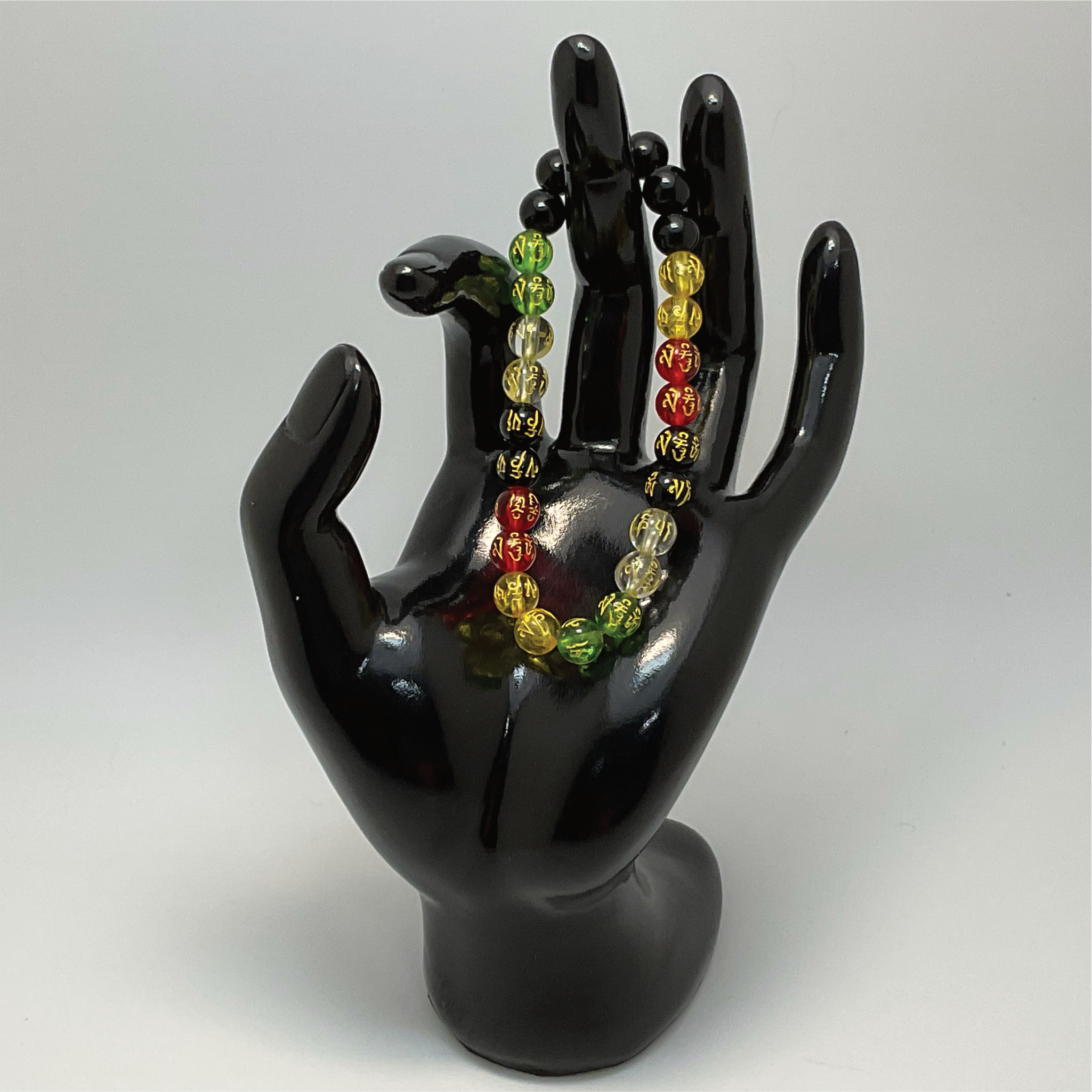 Pulsera de Chakra Pixiu de Ágata Negra Citrino Ámbar Rojo Verde
