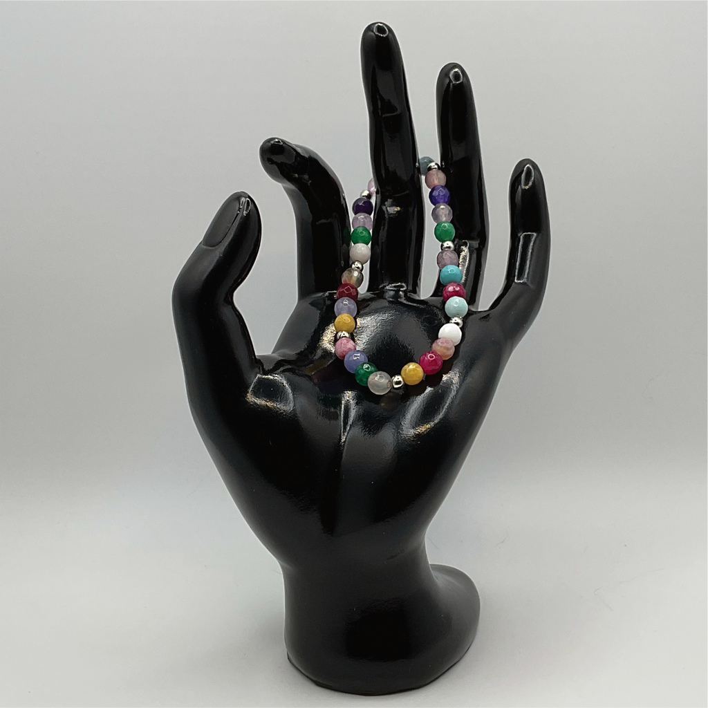 Multicolor Dragon Vein Agate Bracelet with Silver Tone Spacers