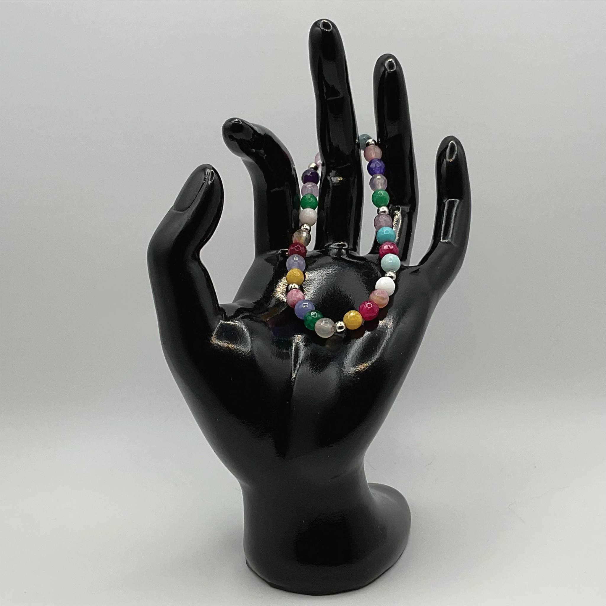 Multicolor Dragon Vein Agate Bracelet with Silver Tone Spacers