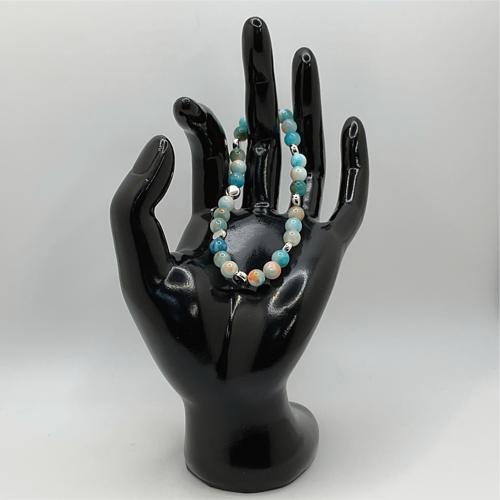 Pulsera de ágata Vena de Dragón Turquesa con espaciadores de disco de plata