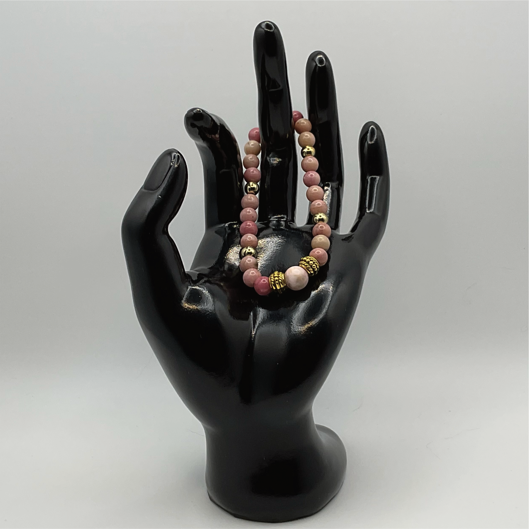 Pink Opal Bracelet with Gold Tone Spacers
